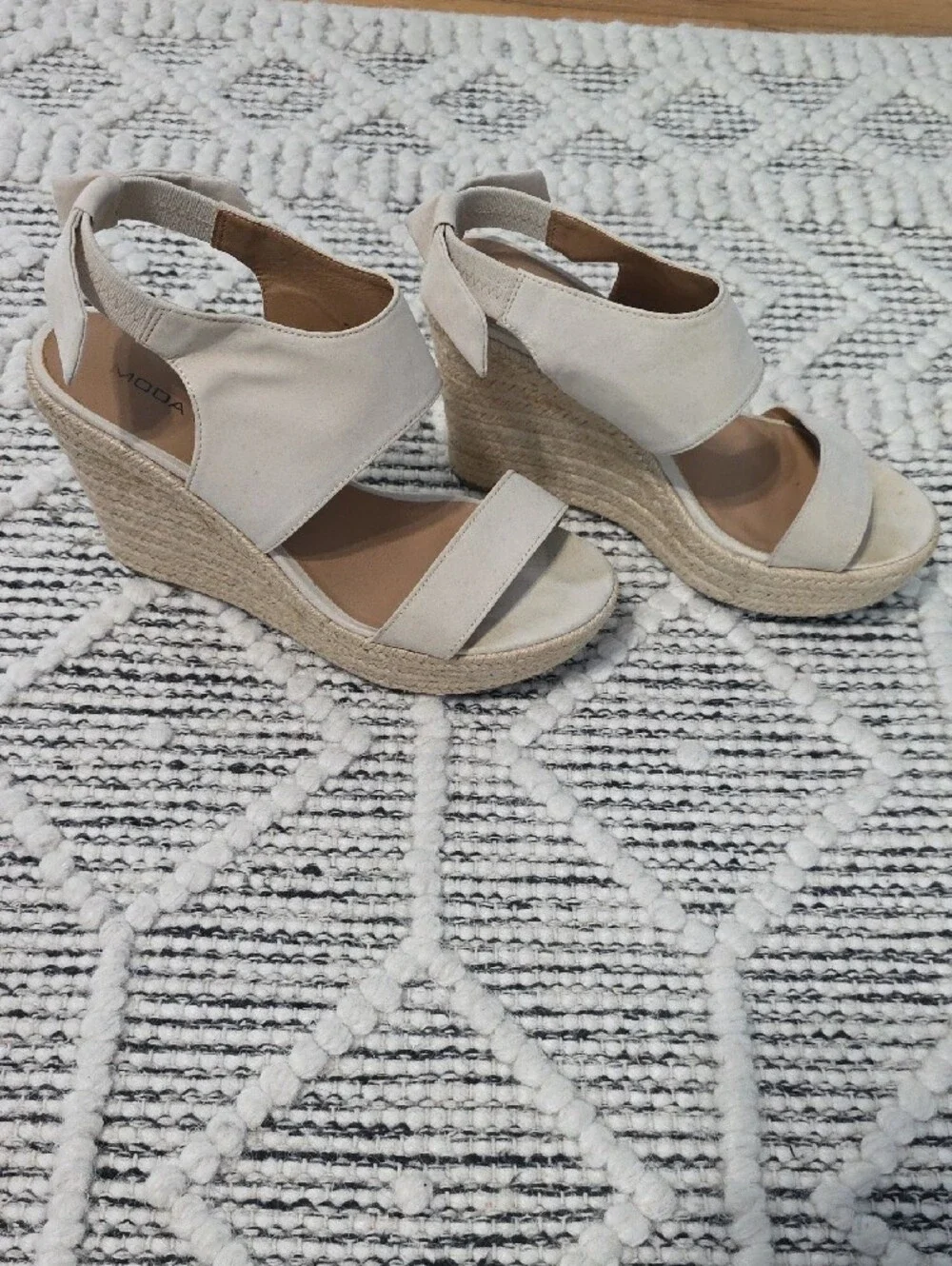Moda Cream Espadrille Wedge Sandals with Ankle Tie